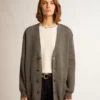 Cárdigan de algodón gris melange para mujer con logotipo en la espalda