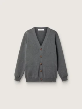 Cárdigan de hombre de algodón gris melange con logotipo en la espalda