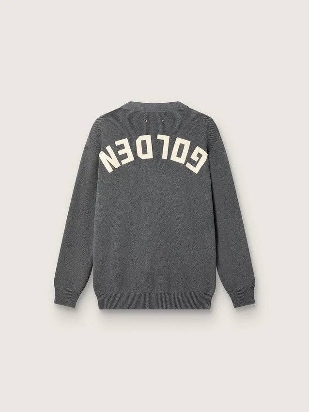 Cárdigan de hombre de algodón gris melange con logotipo en la espalda