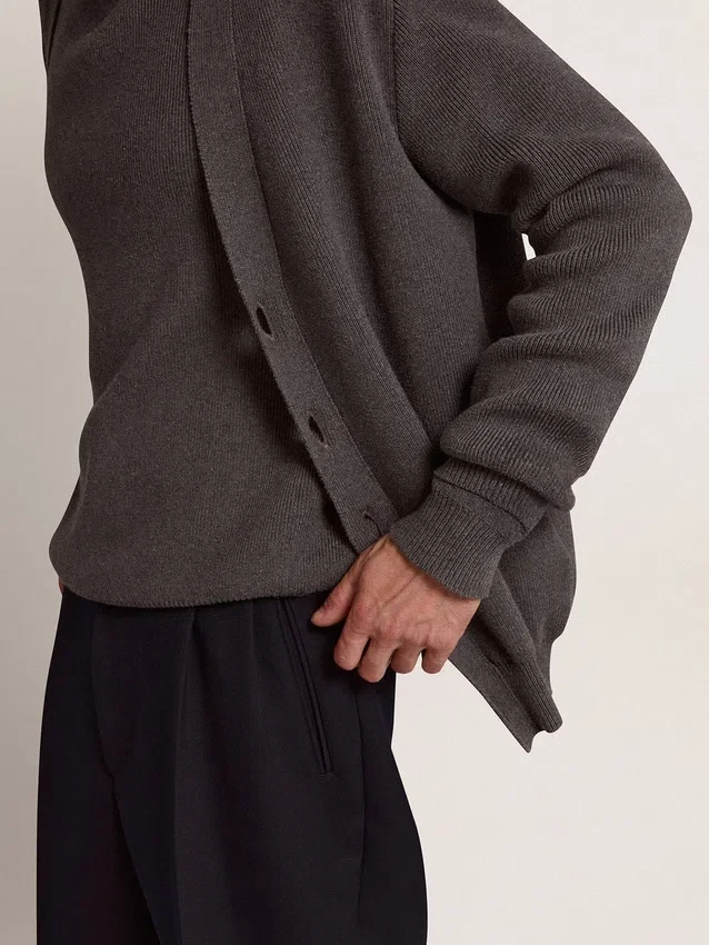 Cárdigan de hombre de algodón gris melange con logotipo en la espalda