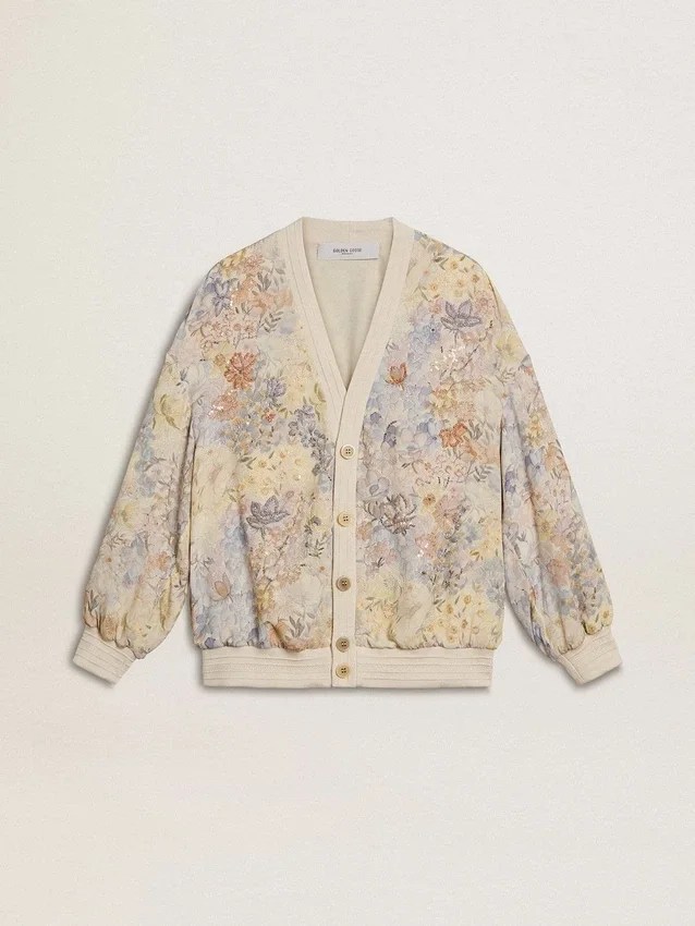 Cárdigan de mujer con estampado floral y bordados