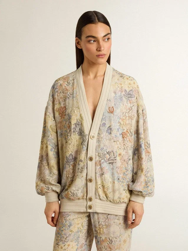 Cárdigan de mujer con estampado floral y bordados