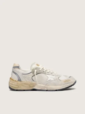 Dad-Star para hombre en ante y malla con estrella de piel blanca y lengüeta del talón de piel beige