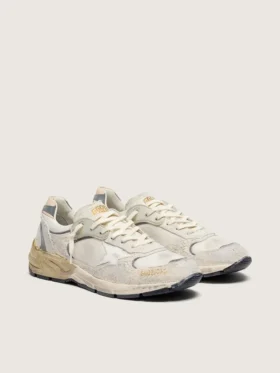 Dad-Star para hombre en ante y malla con estrella de piel blanca y lengüeta del talón de piel beige