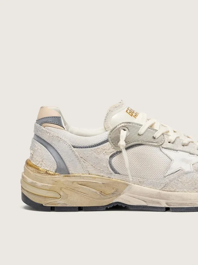 Dad-Star para hombre en ante y malla con estrella de piel blanca y lengüeta del talón de piel beige