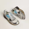 Dad-Star para hombre en malla y piel con lámina plateada y estrella de piel negra