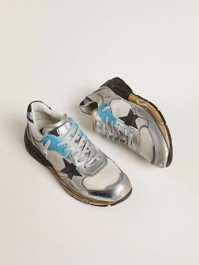 Dad-Star para hombre en malla y piel con lámina plateada y estrella de piel negra