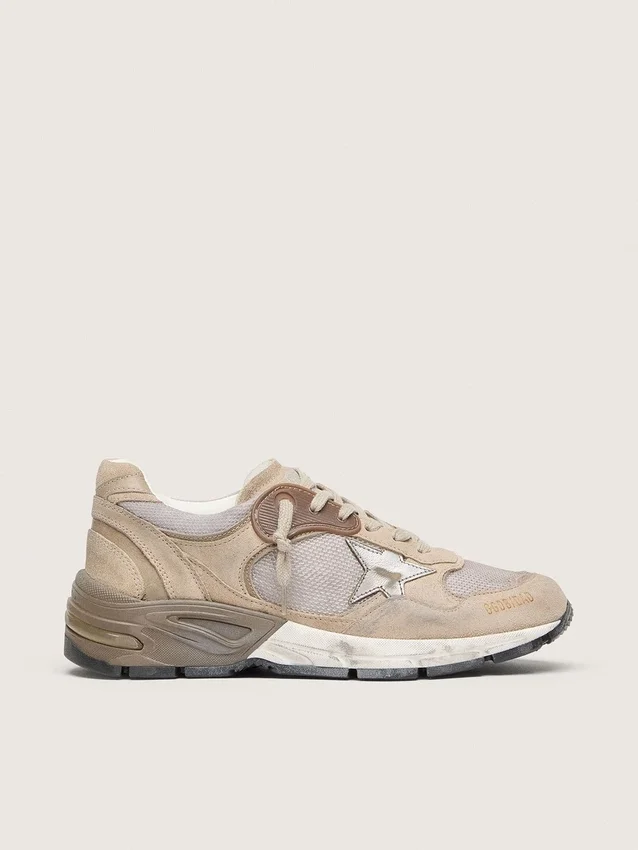 Dad-Star para hombre en malla beige y ante con estrella de piel plateada