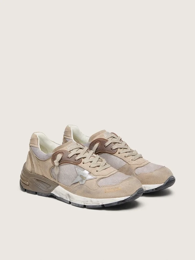 Dad-Star para hombre en malla beige y ante con estrella de piel plateada
