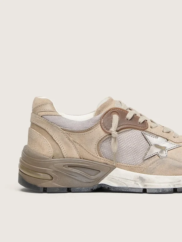 Dad-Star para hombre en malla beige y ante con estrella de piel plateada