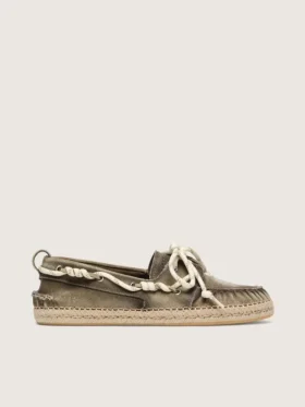Espadrilles Cruise para mujer en lona verde militar con cordones de senderismo blancos