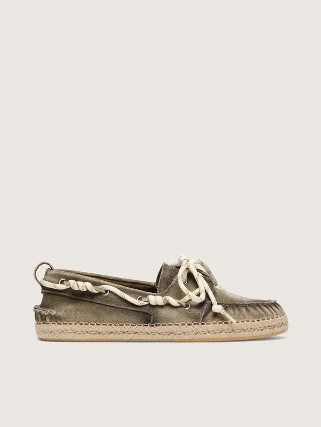 Espadrilles Cruise para mujer en lona verde militar con cordones de senderismo blancos