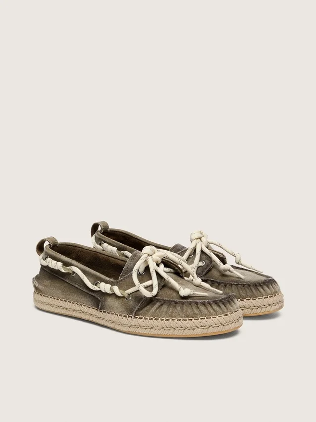 Espadrilles Cruise para mujer en lona verde militar con cordones de senderismo blancos