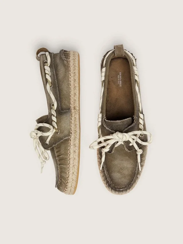 Espadrilles Cruise para mujer en lona verde militar con cordones de senderismo blancos