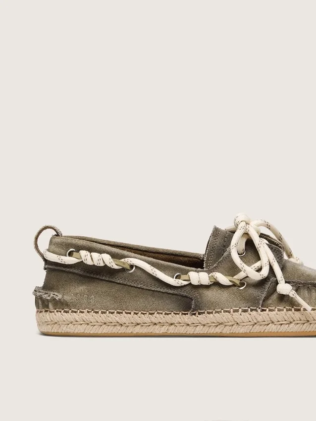 Espadrilles Cruise para mujer en lona verde militar con cordones de senderismo blancos