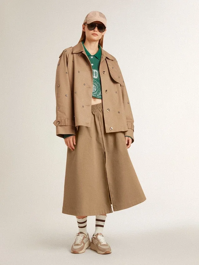 Falda circular beige para mujer