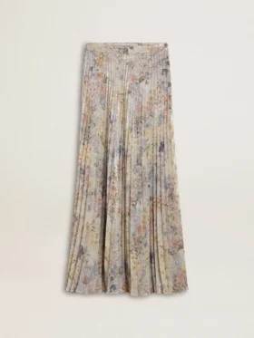 Falda larga plisada de mujer con estampado floral multicolor de lentejuelas