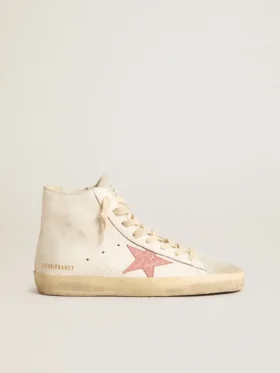 Francy en napa color crema con estrella de piel con estampado de cocodrilo rosa