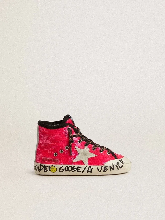 Francy Junior con lentejuelas, estrella de ante gris hielo y cordones con estampado animal
