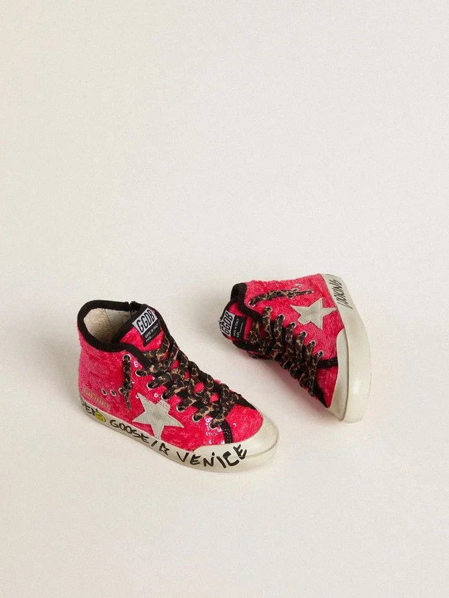 Francy Junior con lentejuelas, estrella de ante gris hielo y cordones con estampado animal