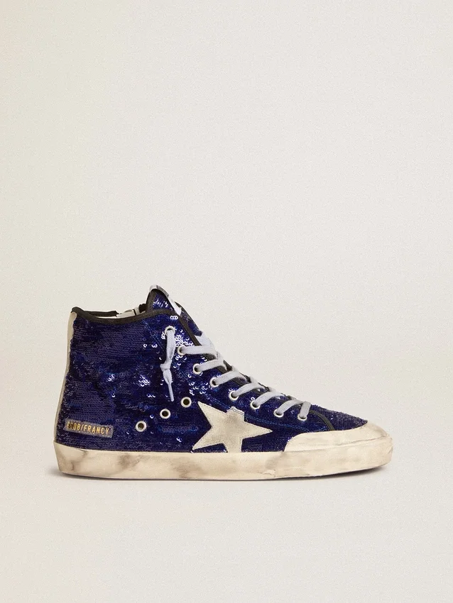 Francy Penstar para mujer en lentejuelas azul brillante con estrella de ante gris hielo
