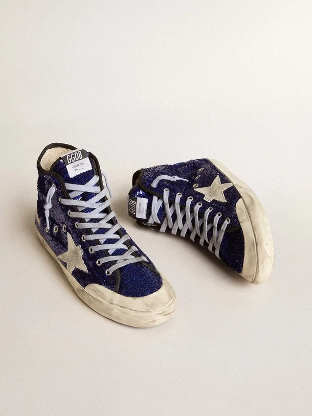 Francy Penstar para mujer en lentejuelas azul brillante con estrella de ante gris hielo
