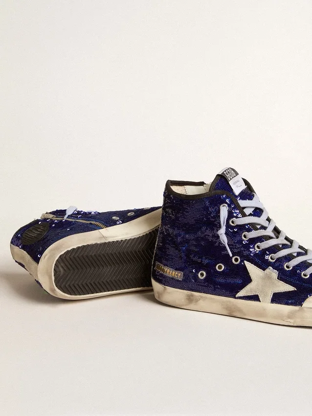 Francy Penstar para mujer en lentejuelas azul brillante con estrella de ante gris hielo