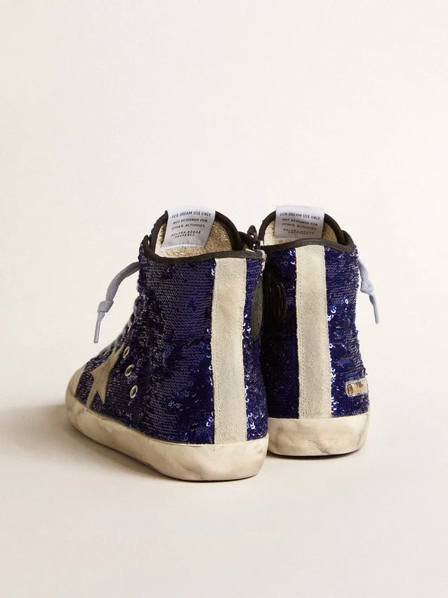 Francy Penstar para mujer en lentejuelas azul brillante con estrella de ante gris hielo