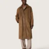 Gabardina unisex de sarga encerada marrón con detalles de piel