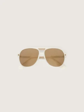 Gafas de sol de estilo aviador «Charlie» con montura blanco perla y lentes doradas