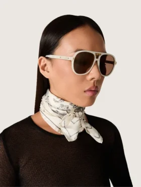 Gafas de sol de estilo aviador «Charlie» con montura blanco perla y lentes doradas
