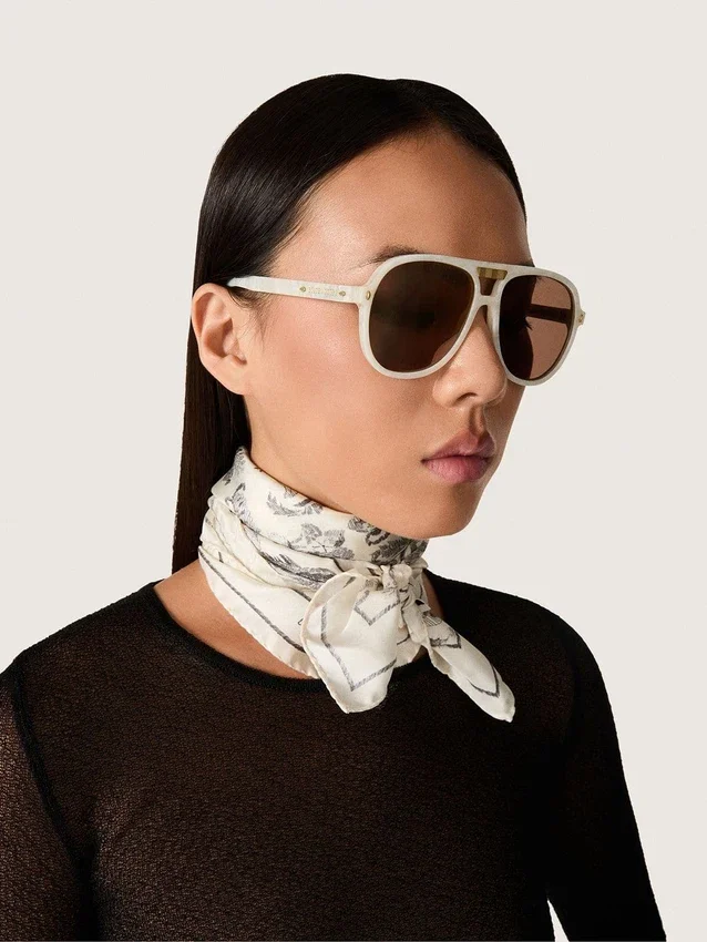 Gafas de sol de estilo aviador «Charlie» con montura blanco perla y lentes doradas