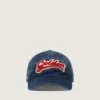 Gorra de béisbol azul vaquero con parche «Golden» de rizo rojo y blanco