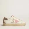 Hi Star en piel blanca con estrella de ante rosa y lengüeta del talón con purpurina rosa