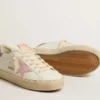 Hi Star en piel blanca con estrella de ante rosa y lengüeta del talón con purpurina rosa