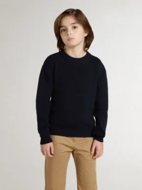 Jersey azul de cuello redondo para niños con letras «Golden» en la espalda