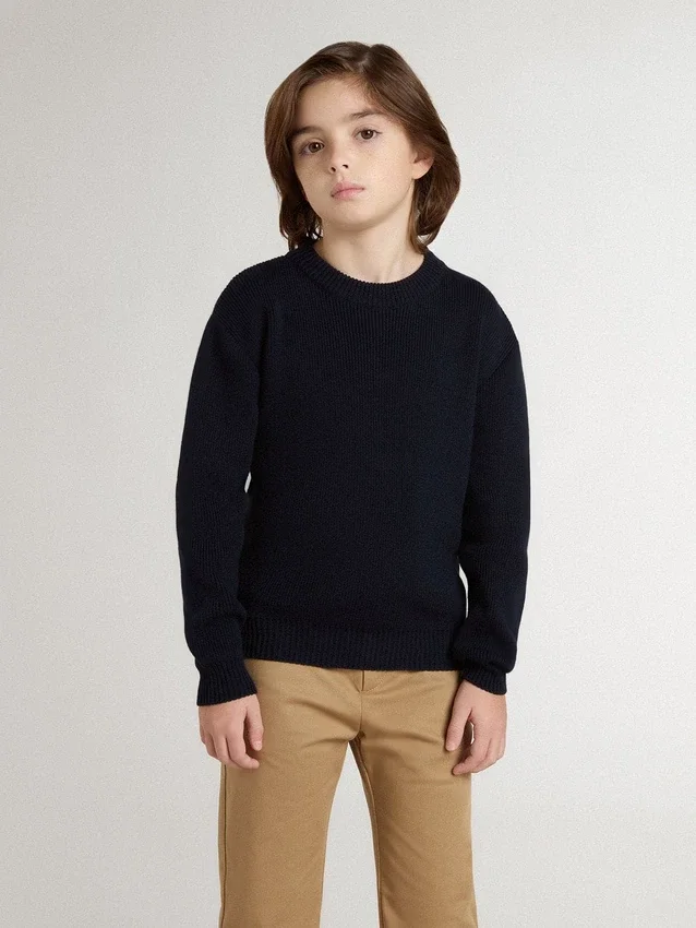 Jersey azul de cuello redondo para niños con letras «Golden» en la espalda