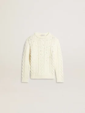 Jersey blanco de lana para niñas con perlas