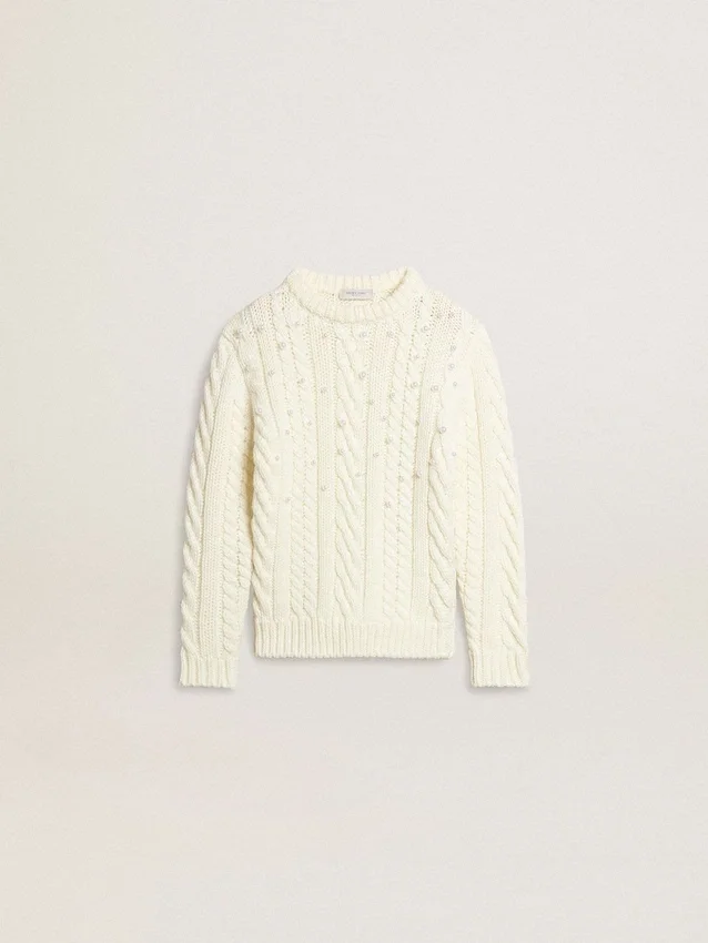 Jersey blanco de lana para niñas con perlas