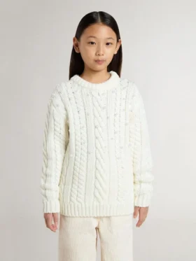 Jersey blanco de lana para niñas con perlas