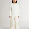 Jersey blanco de lana para niñas con perlas