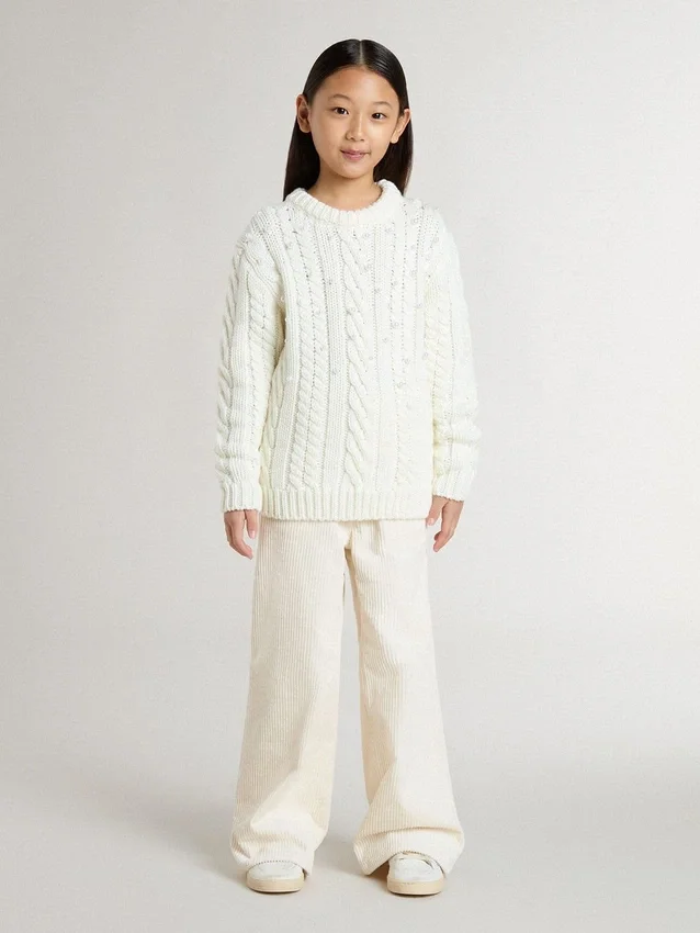Jersey blanco de lana para niñas con perlas