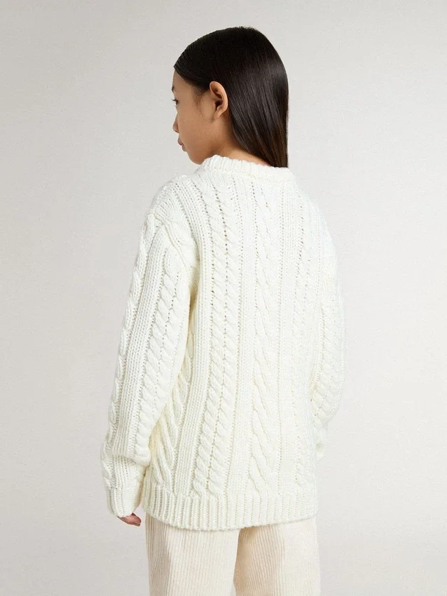 Jersey blanco de lana para niñas con perlas