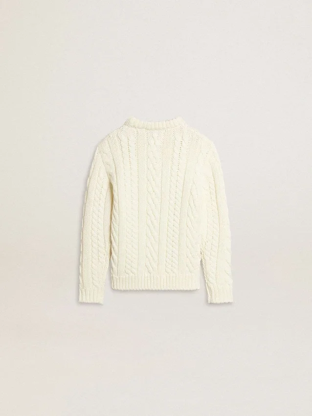 Jersey blanco de lana para niñas con perlas