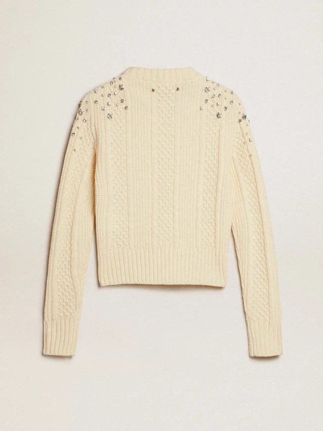 Jersey corto de mujer en blanco desgastado con cristales decorativos