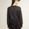 Jersey corto de mujer negro de mezcla de lana con lentejuelas por toda la prenda