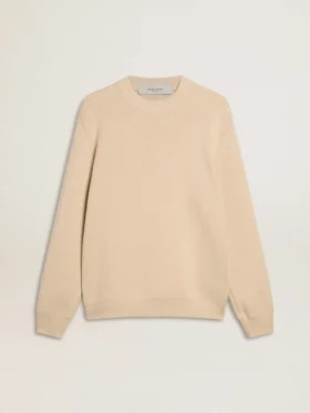 Jersey de cuello redondo beige para hombre con la inscripción «Golden» en la espalda