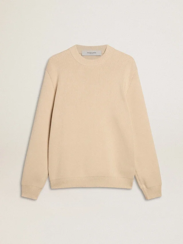 Jersey de cuello redondo beige para hombre con la inscripción «Golden» en la espalda