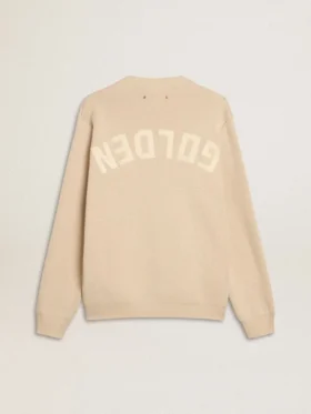 Jersey de cuello redondo beige para hombre con la inscripción «Golden» en la espalda