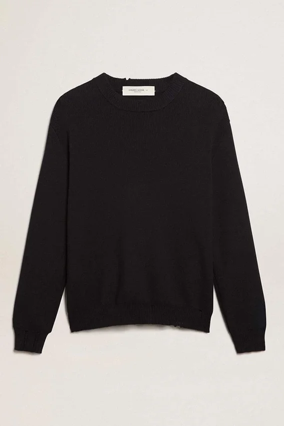 Jersey de cuello redondo para hombre de algodón azul oscuro